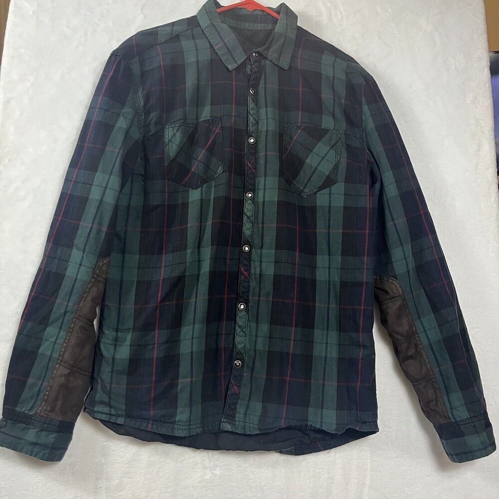 ZARA Men Cotton Green Check Plaid Over Jacket Shacket Snap Quilted Size XL